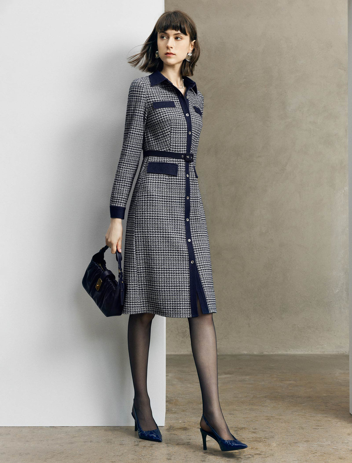 Colorblock Collared Pocket Fitted Dress
