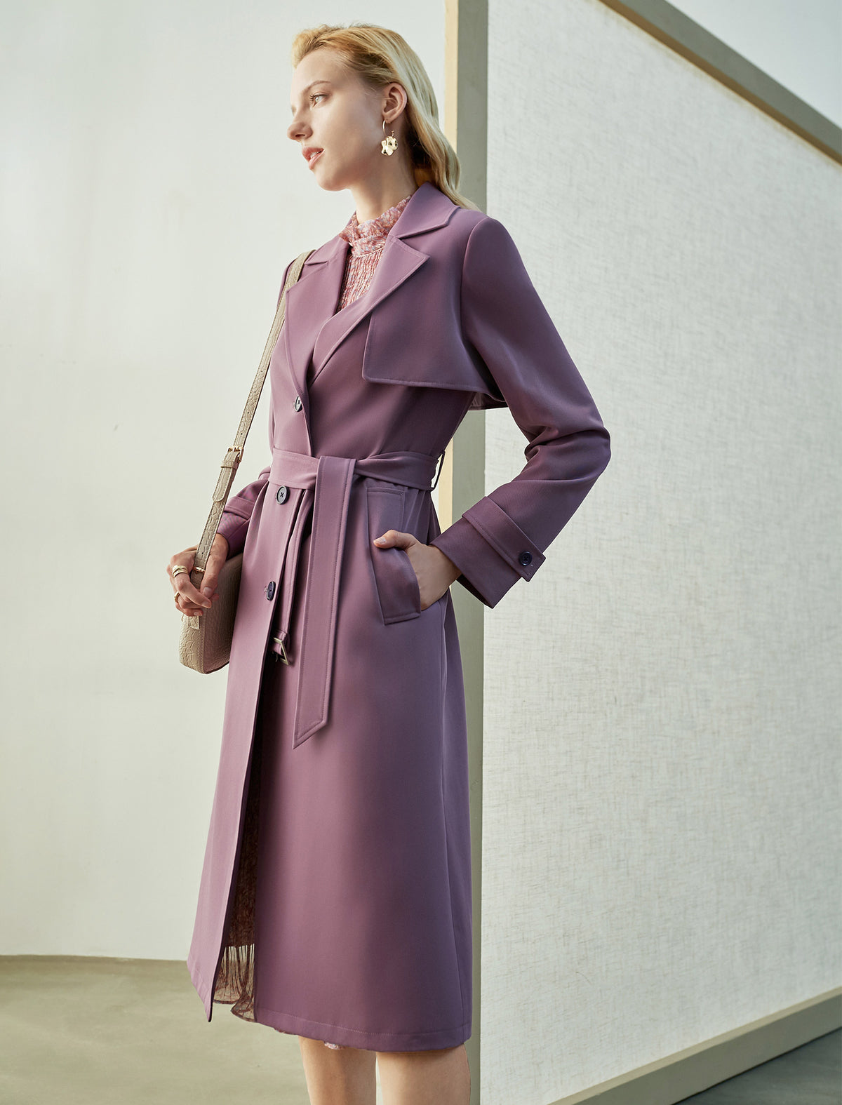 Collared Belted Relaxed Straight-Fit Trench Coat