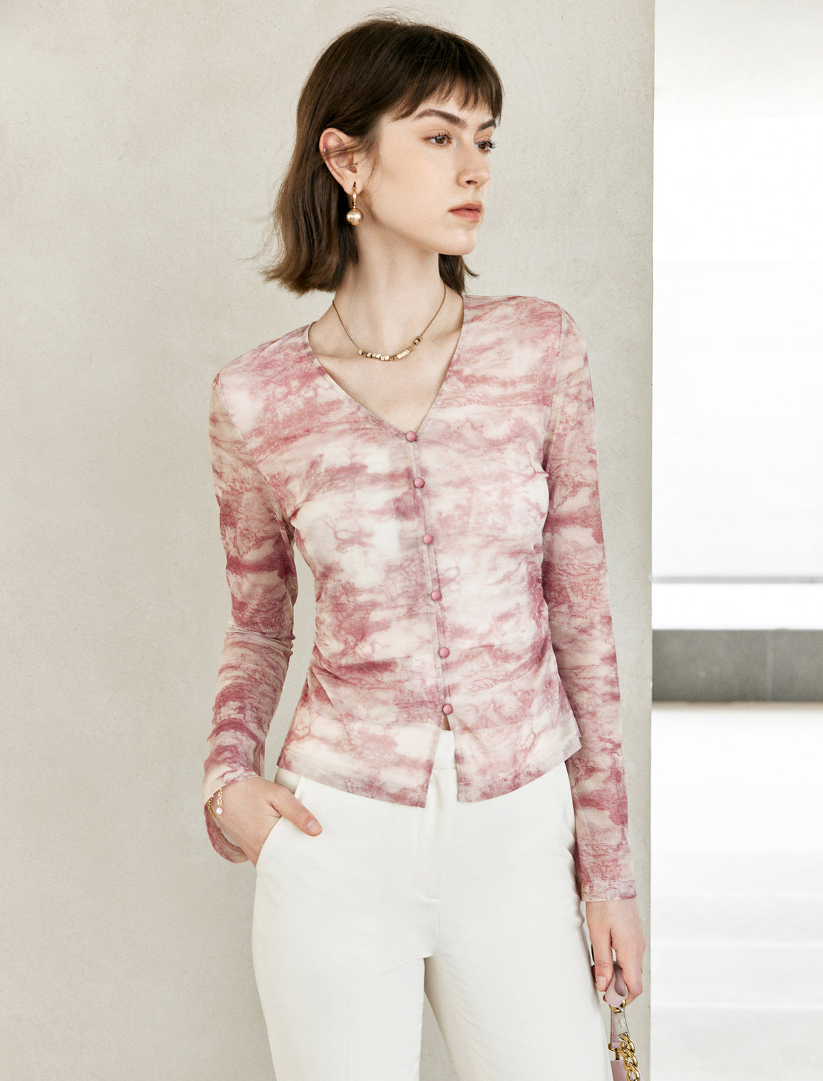 V-Neck Tie Dye Button Up Top