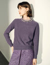 Pearl‑Trim Ruffle Neck Wool Blend Sweater