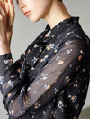 Black Floral Tie Neck Blouse