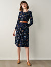 Floral Print Crewneck Belted Dress