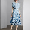 Light Blue Polka Dot Pleated Midi Dress - Blue Polka Dot