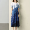Ocean Breeze Round Neck Midi Dress - Blue Flower