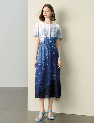 Ocean Breeze Round Neck Midi Dress