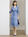 V‑Neck Drawstring Floral Chiffon Midi Dress