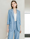 Lightweight Linen-Blend 3/4 Sleeve Blazer