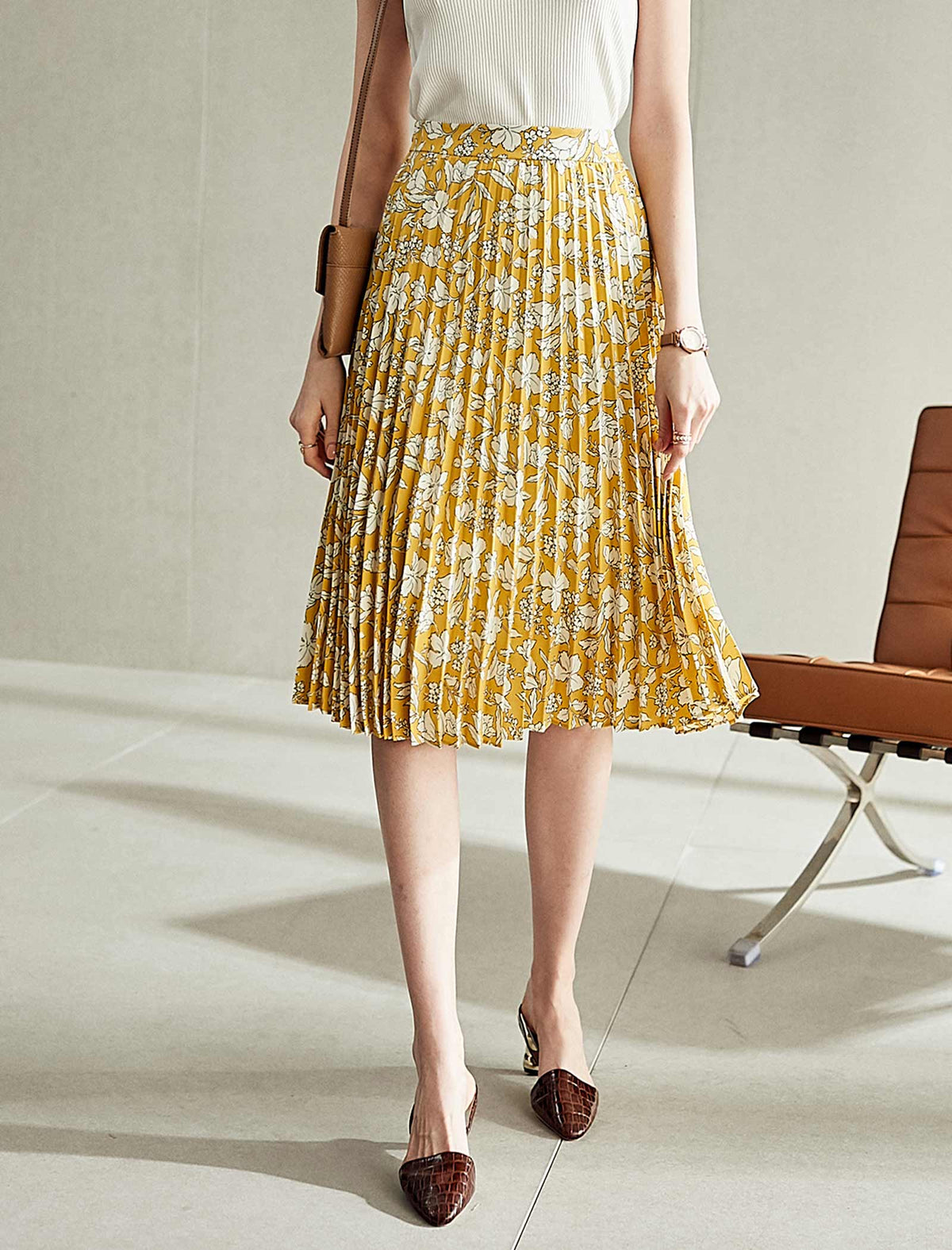 Floral Pleated A-Line Skirt