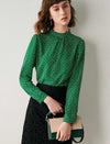 Green Print Mock Neck Blouse