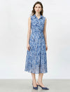 Blue Floral Sleeveless Wrap Midi Dress