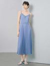 Light Blue Lace-Trimmed Pleated Cami Midi Dress