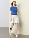 Bright Blue Cable Knit Short Sleeve Polo Top