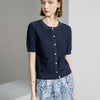 Diamond Textured Short Sleeve Knit Cardigan - Dark Blue