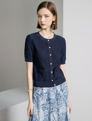 Diamond Textured Short Sleeve Knit Cardigan