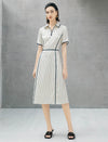 Ivory Polka Dot Contrast Trim Midi Shirt Dress