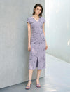 Lilac Marble Print Slit Midi Dress