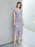 Lilac Marble Print Slit Midi Dress