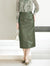 Olive Green Faux Leather Midi Skirt