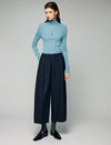 Wool Blend Elastic-Waist Pleated Wide-Leg Culottes