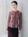 Pearl Trim Tweed Peplum Long Sleeve Jacket