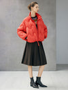 Wave-Quilted Stand-Collar Balloon-Sleeve Cropped Puffer Jacket