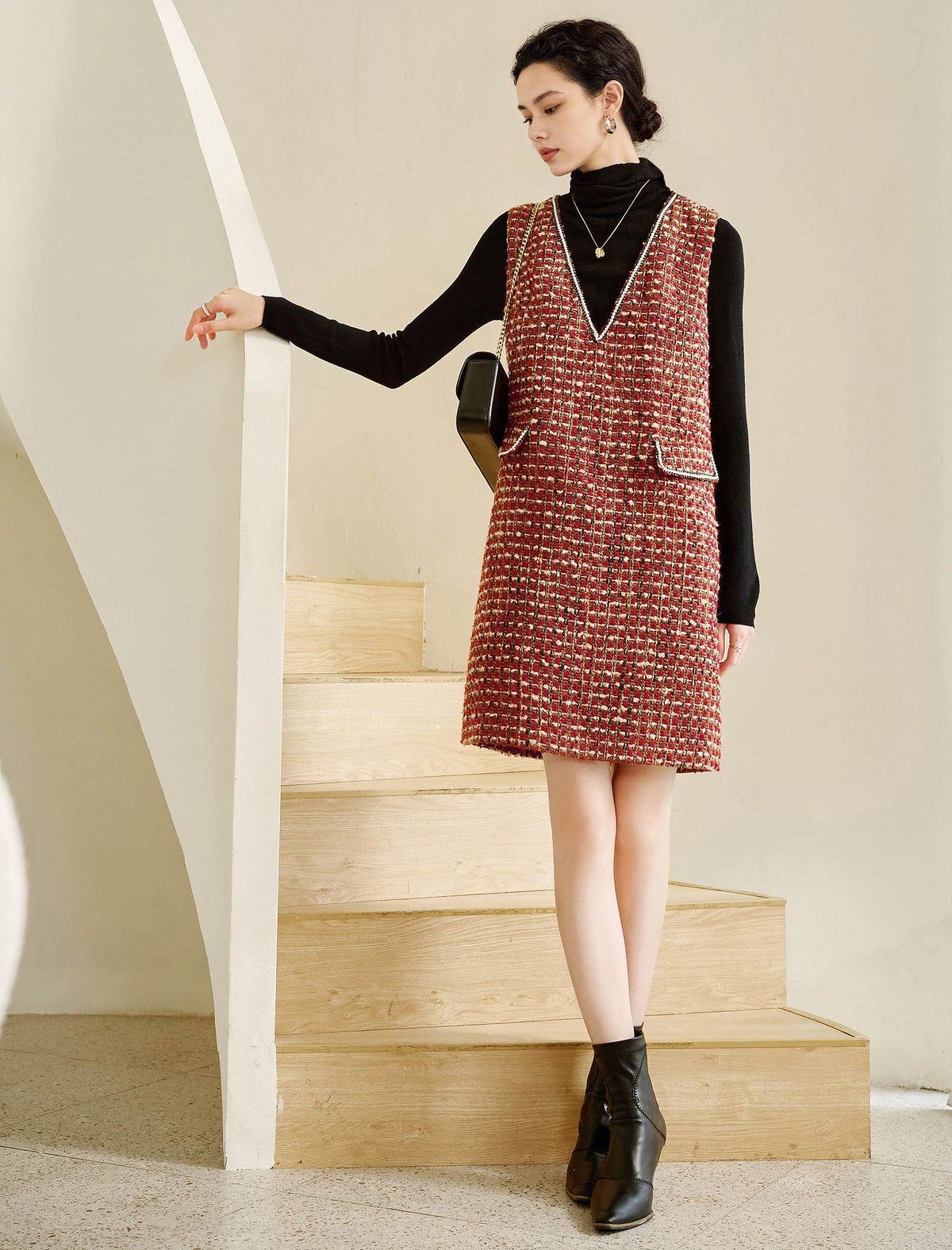 Wool Blend Textured Sleeveless Relaxed Dress