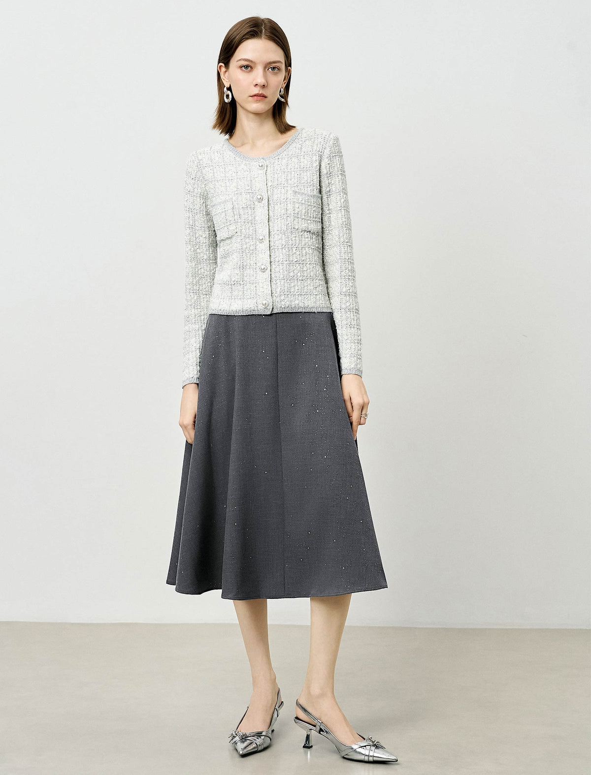 A-Line Sparkle Detail Midi Skirt