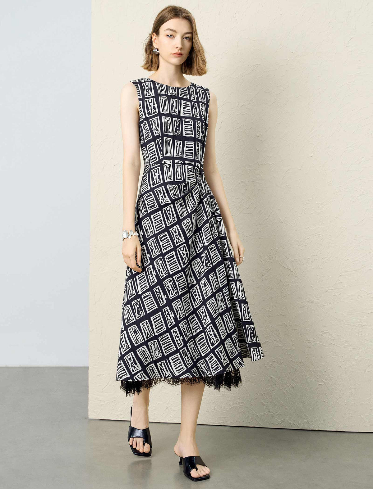 Graphic Print Tencel Linen Midi Dress