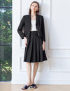 Black Pleated Knee-Length A-Line Skirt