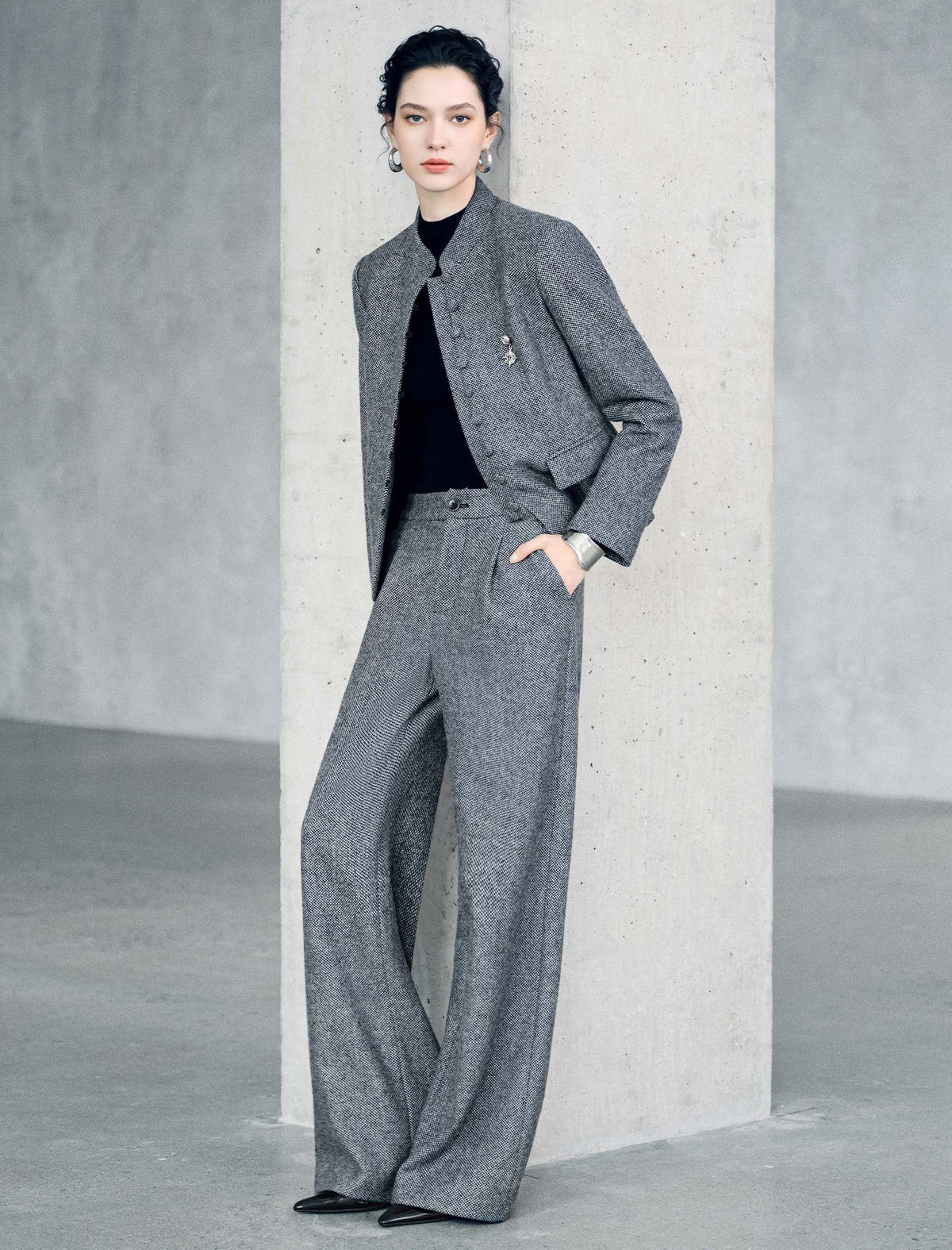 Textured High Waist Wide Leg Pants