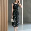 Black Floral Sleeveless Midi Dress - Black Flower