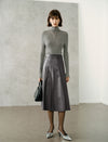 High-Waist Faux Leather A-Line Midi Skirt