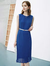 Royal Blue Pleated Sleeveless Midi Dress