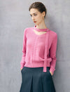Wool Blend Shimmer Tie-Neck Cable-Knit Sweater