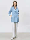 Light Blue Drawstring Waist Double Breasted Mid Length Trench Jacket