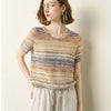 Colorful Striped Short Sleeve Knit Top - Apricot