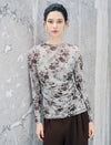 Vintage Floral Print Long Sleeve Ruched Top