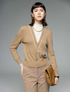 Contrast Trim V-Neck Layered Knit Cardigan