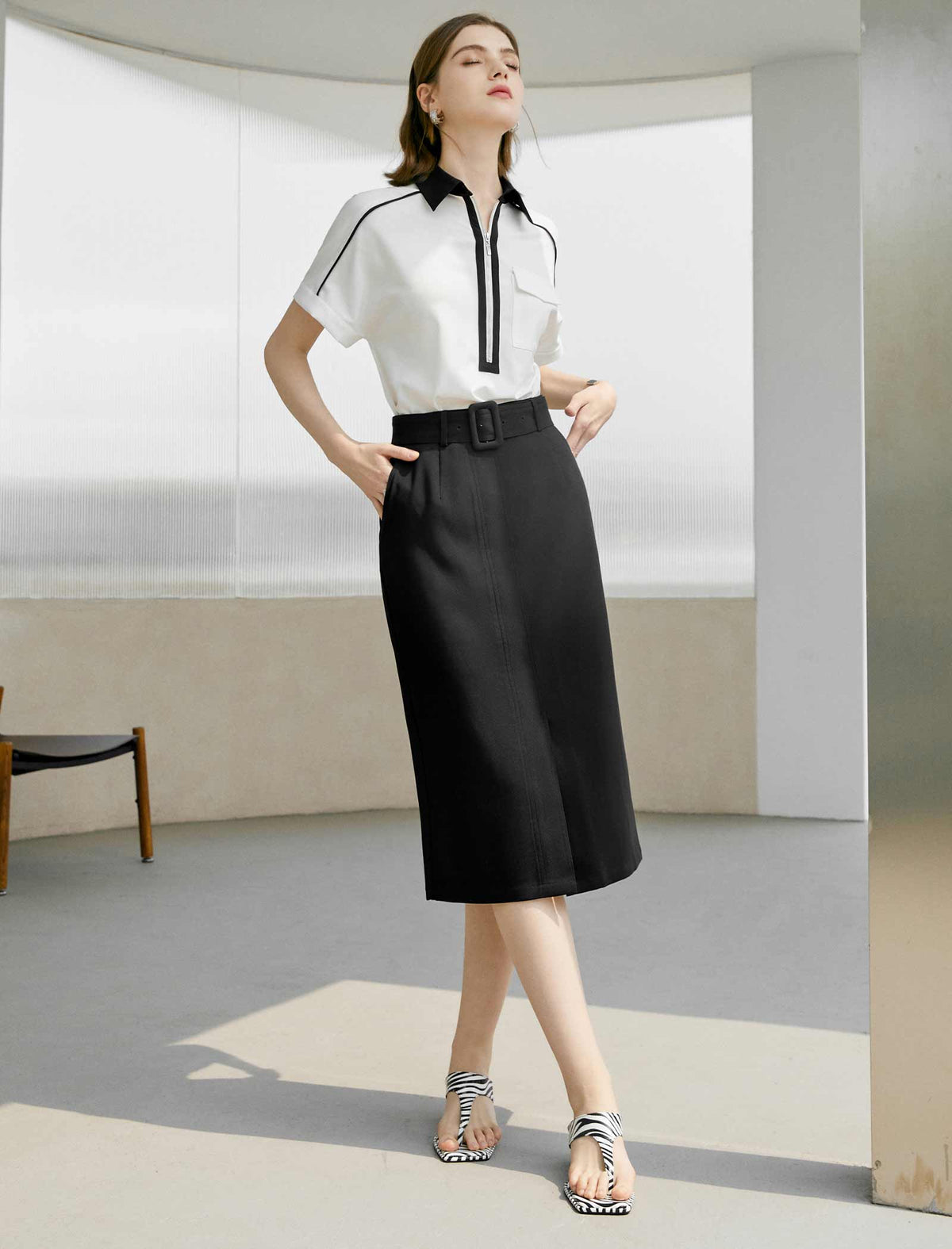 Workwear Black Slit Skirt