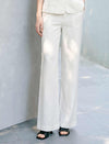 Off-White Linen Blend High Waist Wide Leg Pants