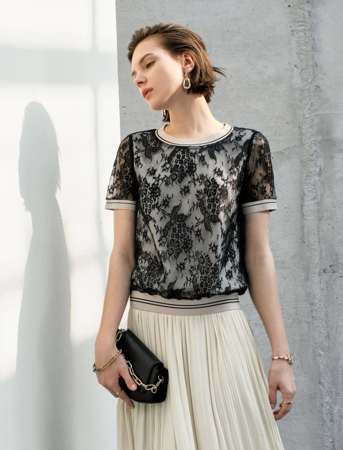 Lace Floral Short Sleeve Top