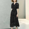 Black Splatter Print Ruffled Midi Dress - Black Flower