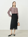 High Waist Lace Hem Back Slit Midi Pencil Skirt