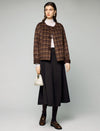 Wool Blend Plaid Crewneck Frog-Button Cropped Jacket