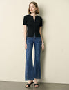 Embellished Zip Front Knit Top