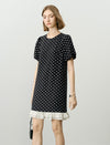 Black Polka Dot Puff Sleeve Ruffle Hem Dress