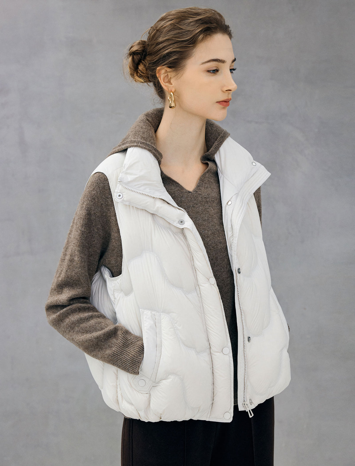 Quilted Stand-Collar Snap-Front Pocket Vest