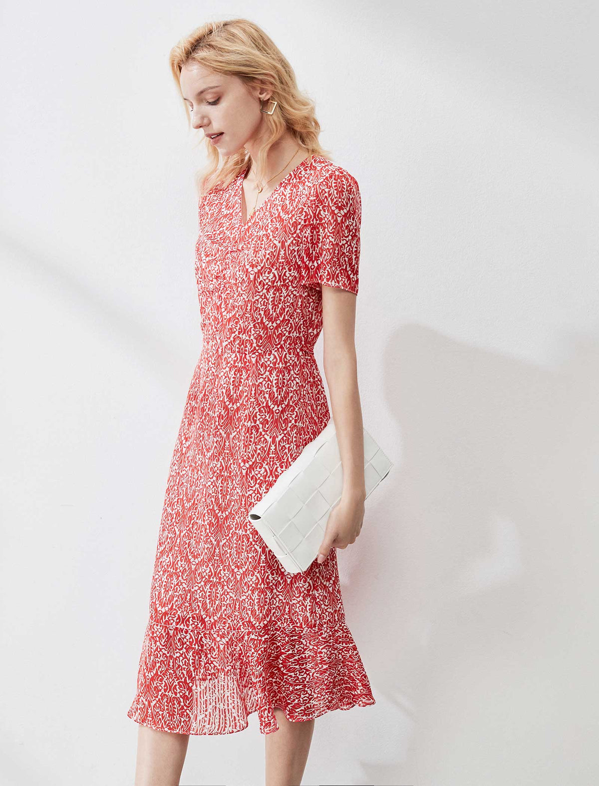 Romantic Ruffled Floral Chiffon Midi Dress