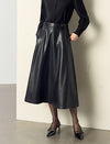 A-Line PU Leather Midi Skirt
