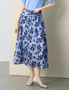 Light Blue Floral Print High-Waisted Midi Skirt